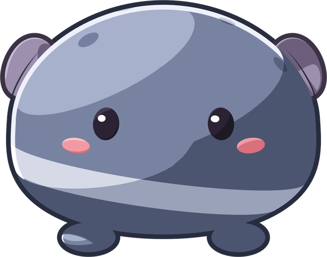 Tumble, a round blue-grey pebble with soft felt ears.
